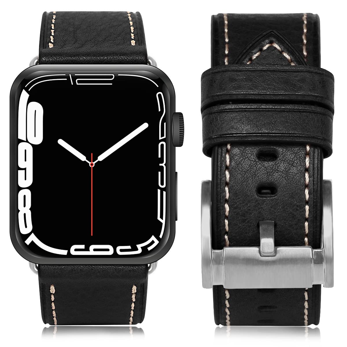 Vegetable Tanned Leather Black Silver Buckle 38mm 40mm41mm 42mm(Series 10) Best apple watch bands in use, Apple watch band , Applewatchbands.us