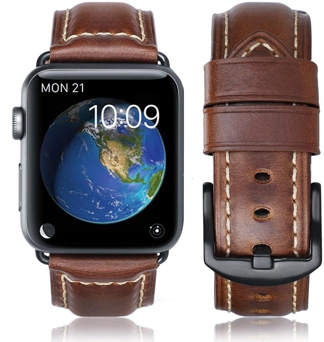 Retro Brown 01 Black Buckle 49mm 46mm 45mm 44mm 42mm（Series 3/2/1） Best apple watch bands in use, Apple watch band , Applewatchbands.us