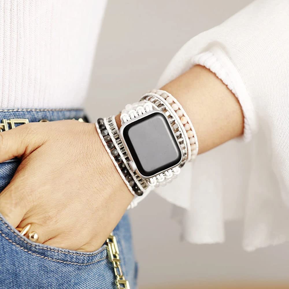 13 Gray&Silver&Crystal Beads 41/40/38/42mm(Series 10) S (5.5''-6.3'') Best apple watch bands in use, Apple watch band , Applewatchbands.us