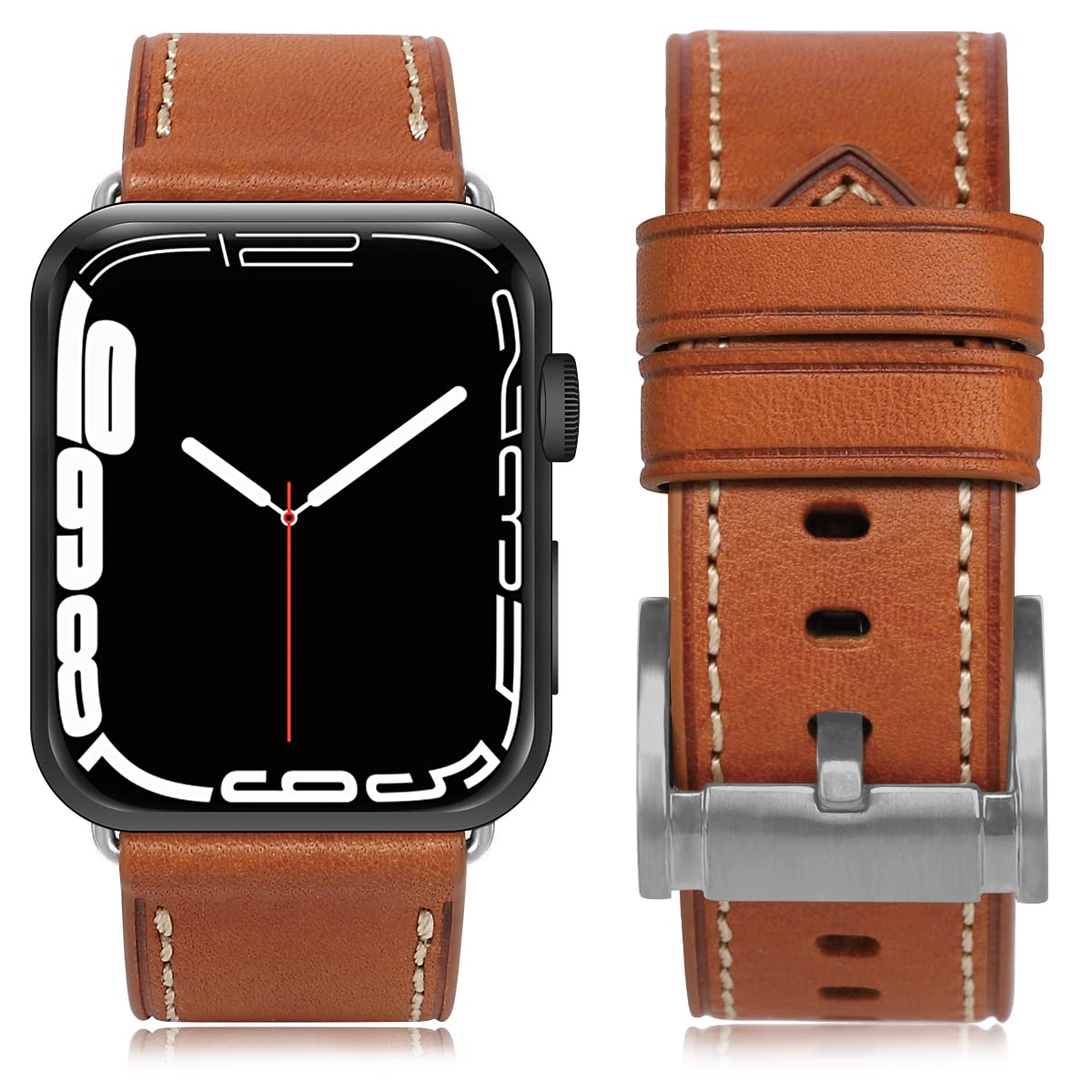 Vegetable Tanned Leather Brown Silver Buckle 38mm 40mm41mm 42mm(Series 10) Best apple watch bands in use, Apple watch band , Applewatchbands.us