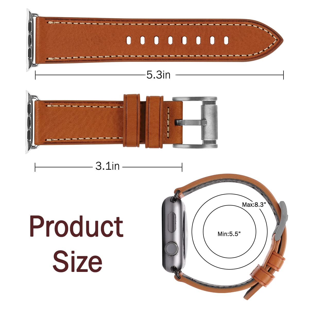 Retro Brown 01 silver Buckle 49mm 46mm 45mm 44mm 42mm（Series 3/2/1） Best apple watch bands in use, Apple watch band , Applewatchbands.us