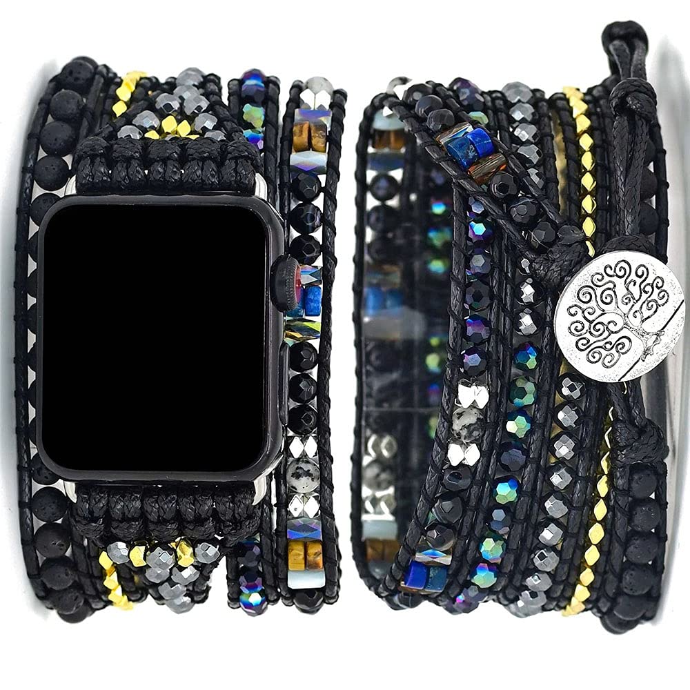 16 Black beaded 41/40/38/42mm(Series 10) M (6.3''-7.2'') Best apple watch bands in use, Apple watch band , Applewatchbands.us