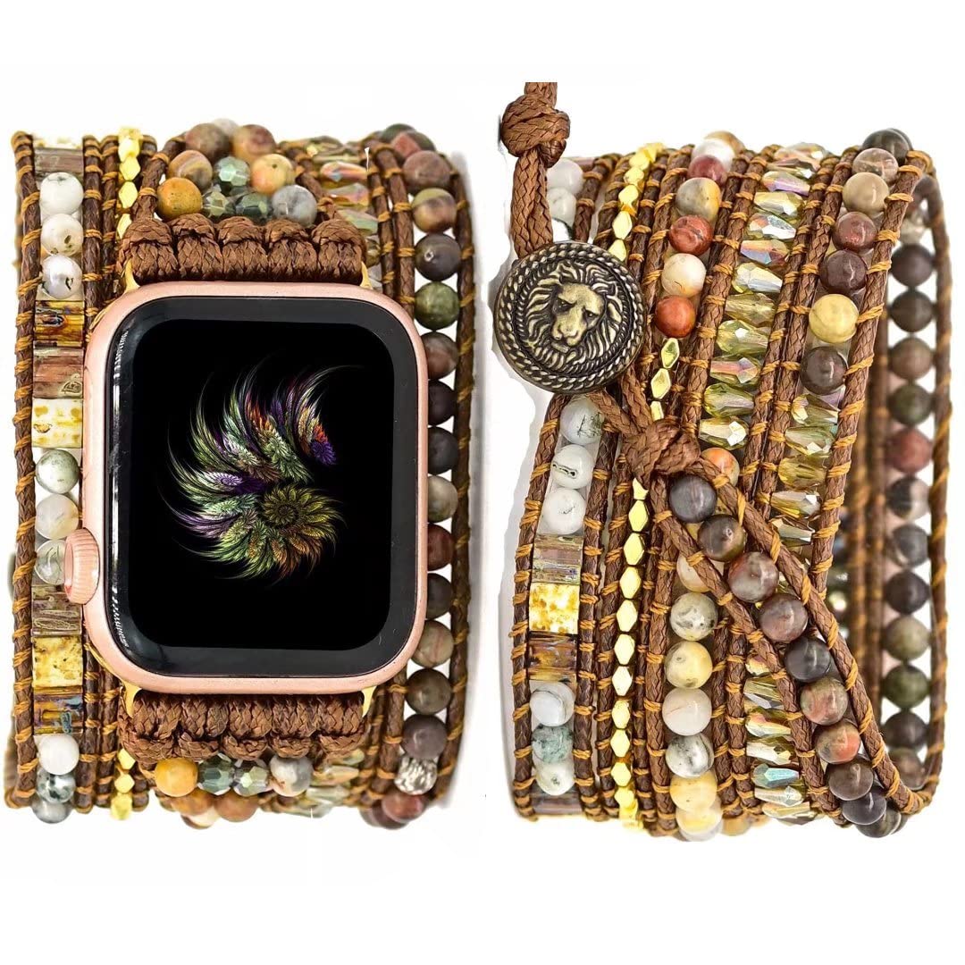 23 Brown stone beaded 49/46/45/42mm(Series 3/2/1) S(5.5''-6.3'') Best apple watch bands in use, Apple watch band , Applewatchbands.us