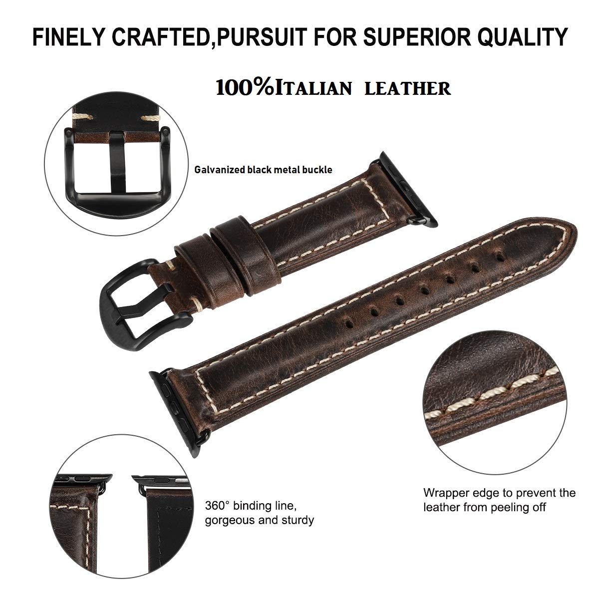 Vegetable Tanned Coffee Silver Buckle 38mm 40mm41mm 42mm(Series 10) Best apple watch bands in use, Apple watch band , Applewatchbands.us