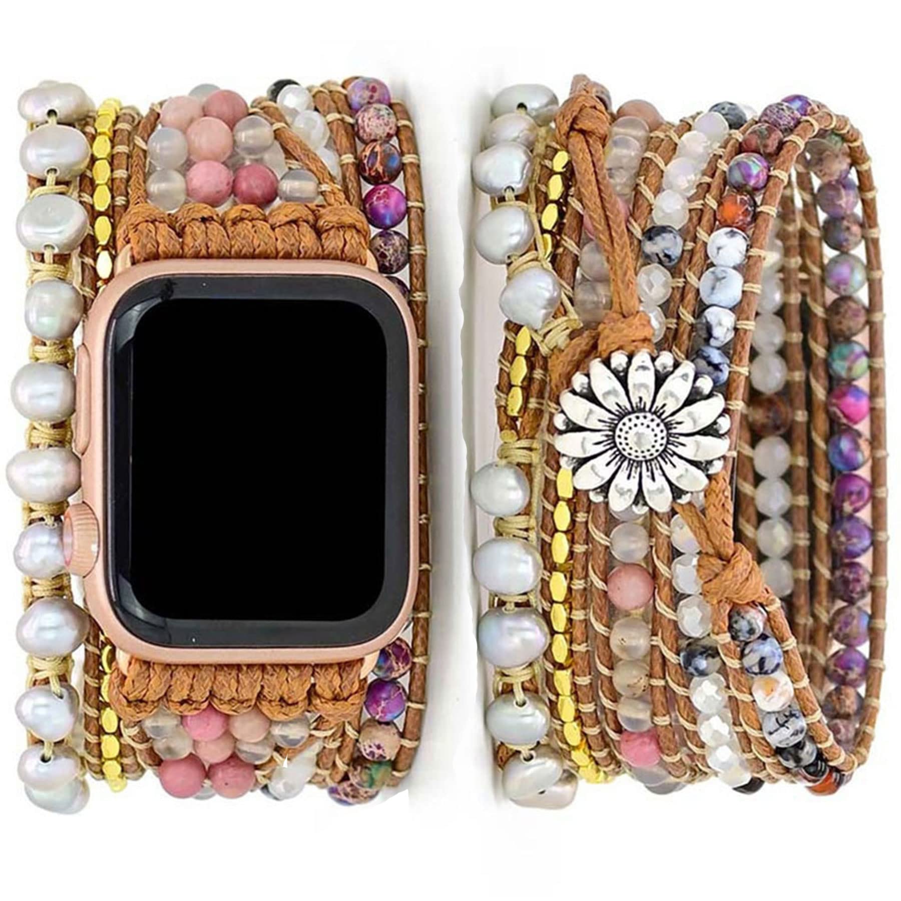 7 Brown stone beaded 41/40/38/42mm(Series 10) S (5.5''-6.3'') Best apple watch bands in use, Apple watch band , Applewatchbands.us