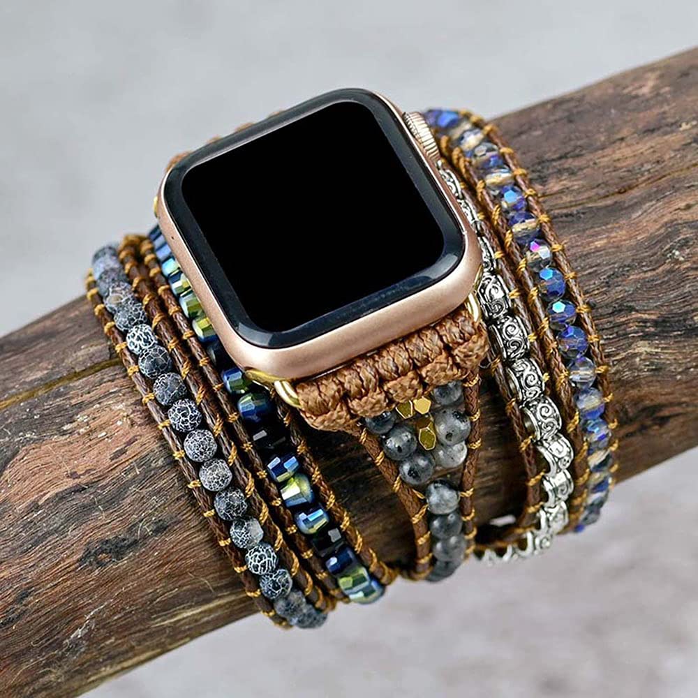 23 Brown stone beaded 41/40/38/42mm(Series 10) M (6.3''-7.2'') Best apple watch bands in use, Apple watch band , Applewatchbands.us