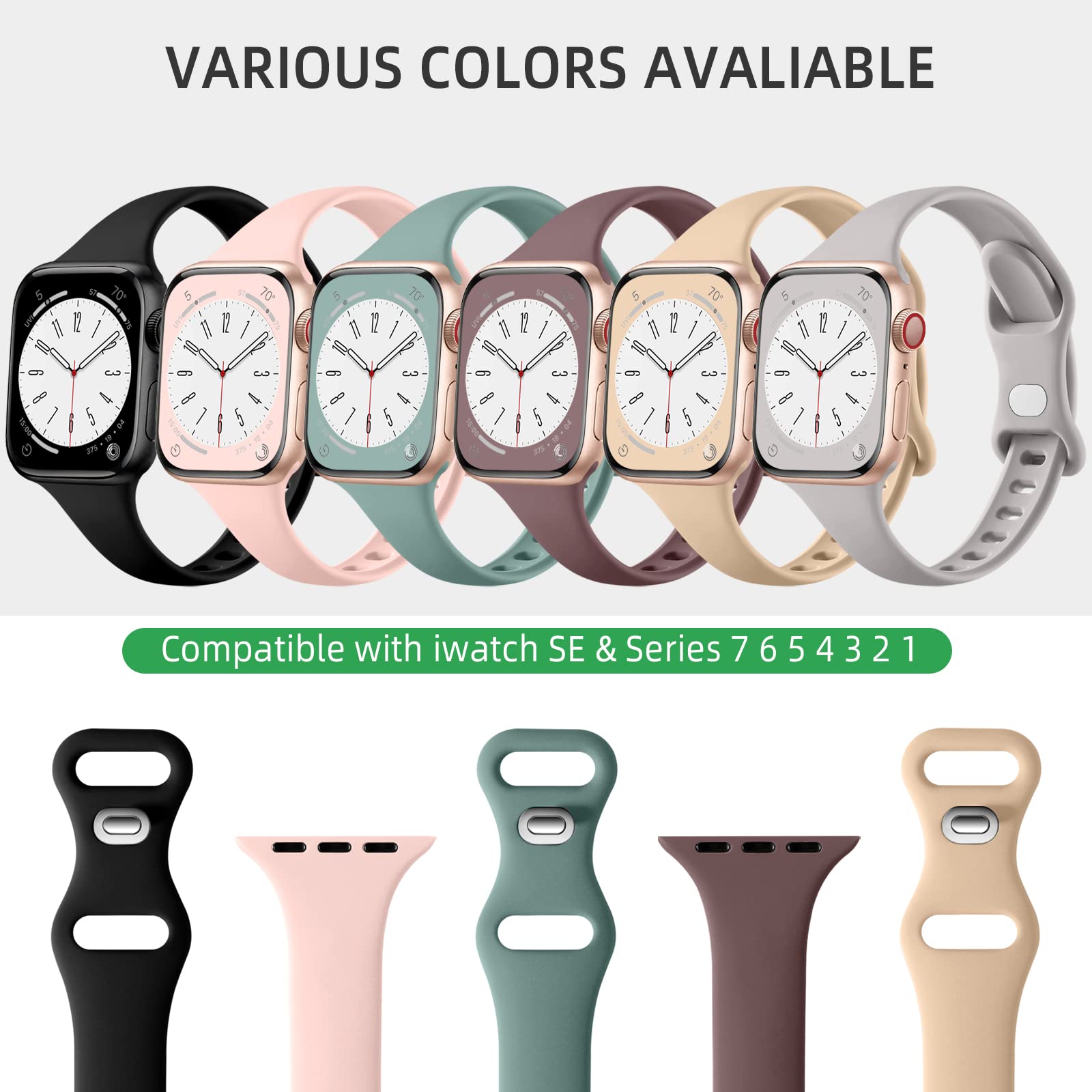 Black/ Sand Pink/ Light Gray/ Lavender/ Mint Green/ White 38mm/40mm/41mm/(42mm-Series 10) Best apple watch bands in use, Apple watch band , Applewatchbands.us