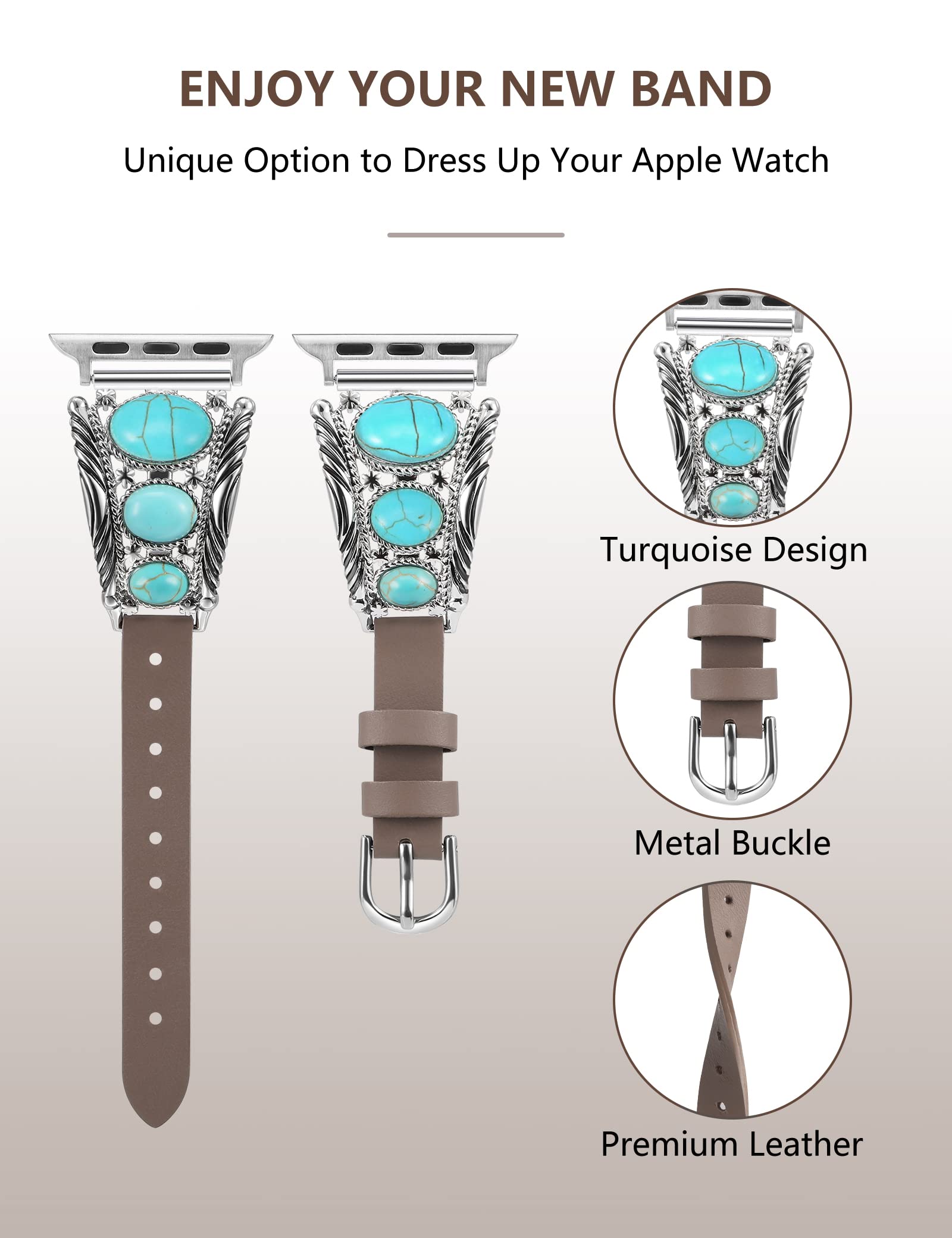 Brown/White Turquoise 42mm(Series 3)/44/45/49/46mm(Series 10) Best apple watch bands in use, Apple watch band , Applewatchbands.us