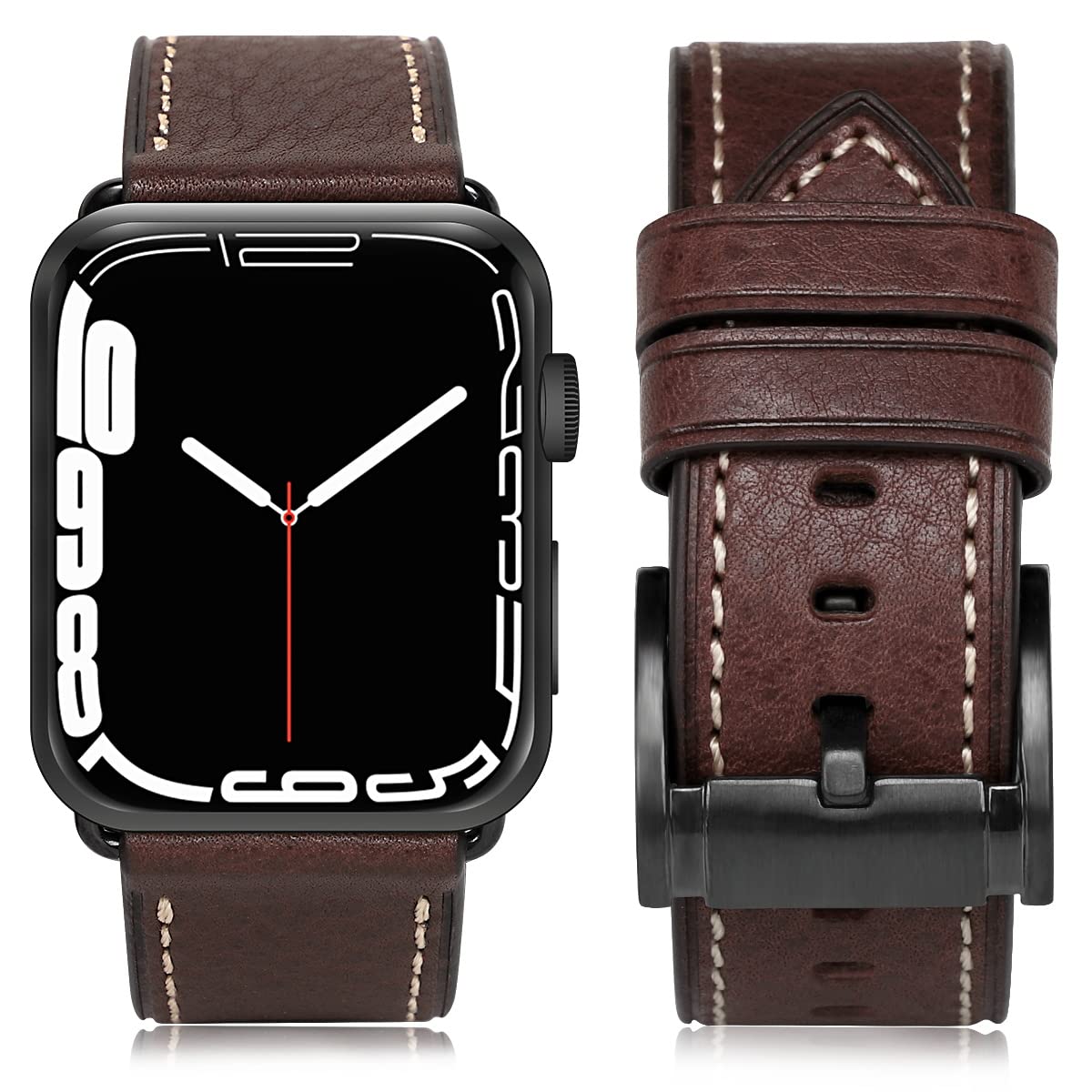 Vegetable Tanned Coffee Black Buckle 49mm 46mm 45mm 44mm 42mm（Series 3/2/1） Best apple watch bands in use, Apple watch band , Applewatchbands.us