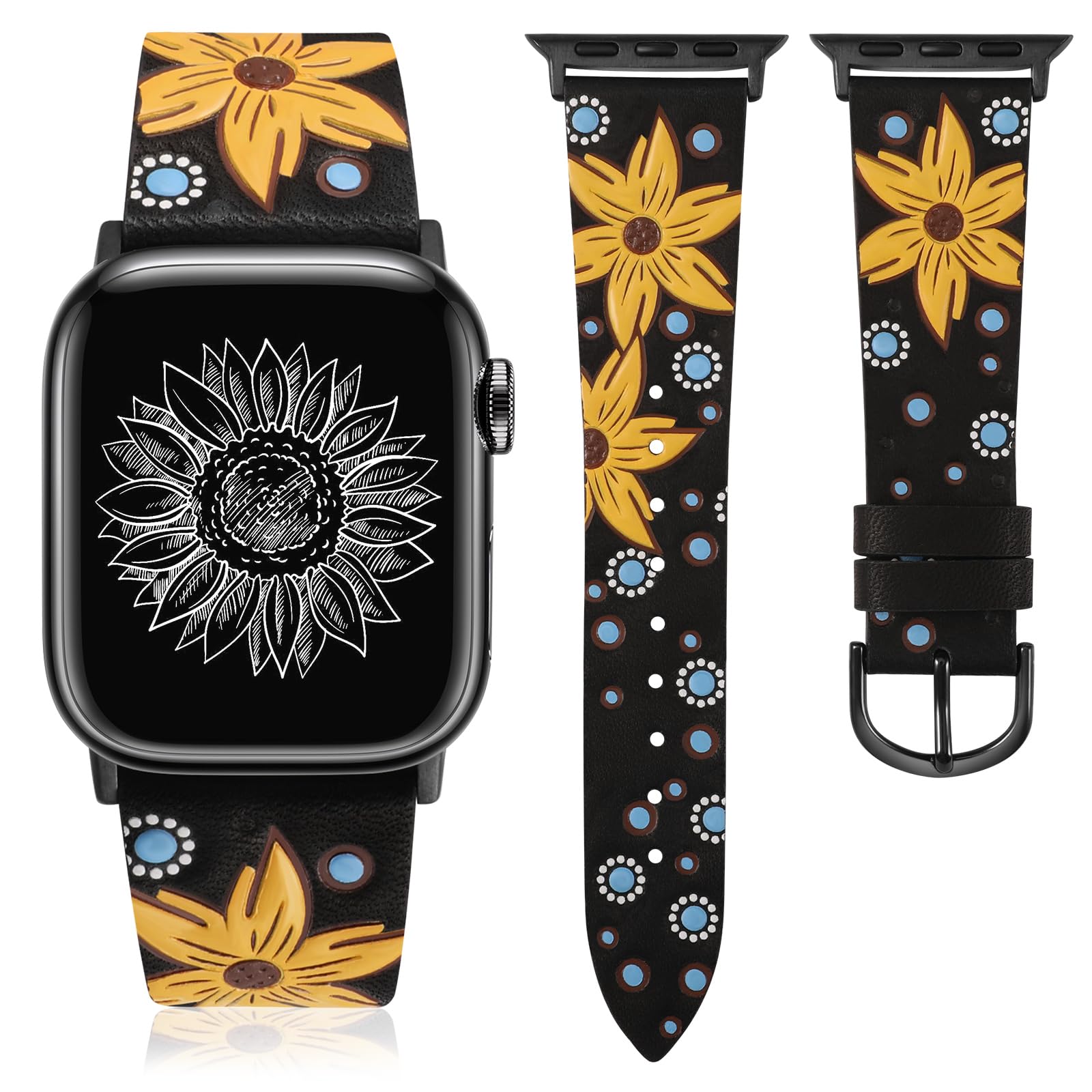 Black Band / Yellow Floral 42mm(Series 3)/44/45/49/46mm(Series 10) Best apple watch bands in use, Apple watch band , Applewatchbands.us