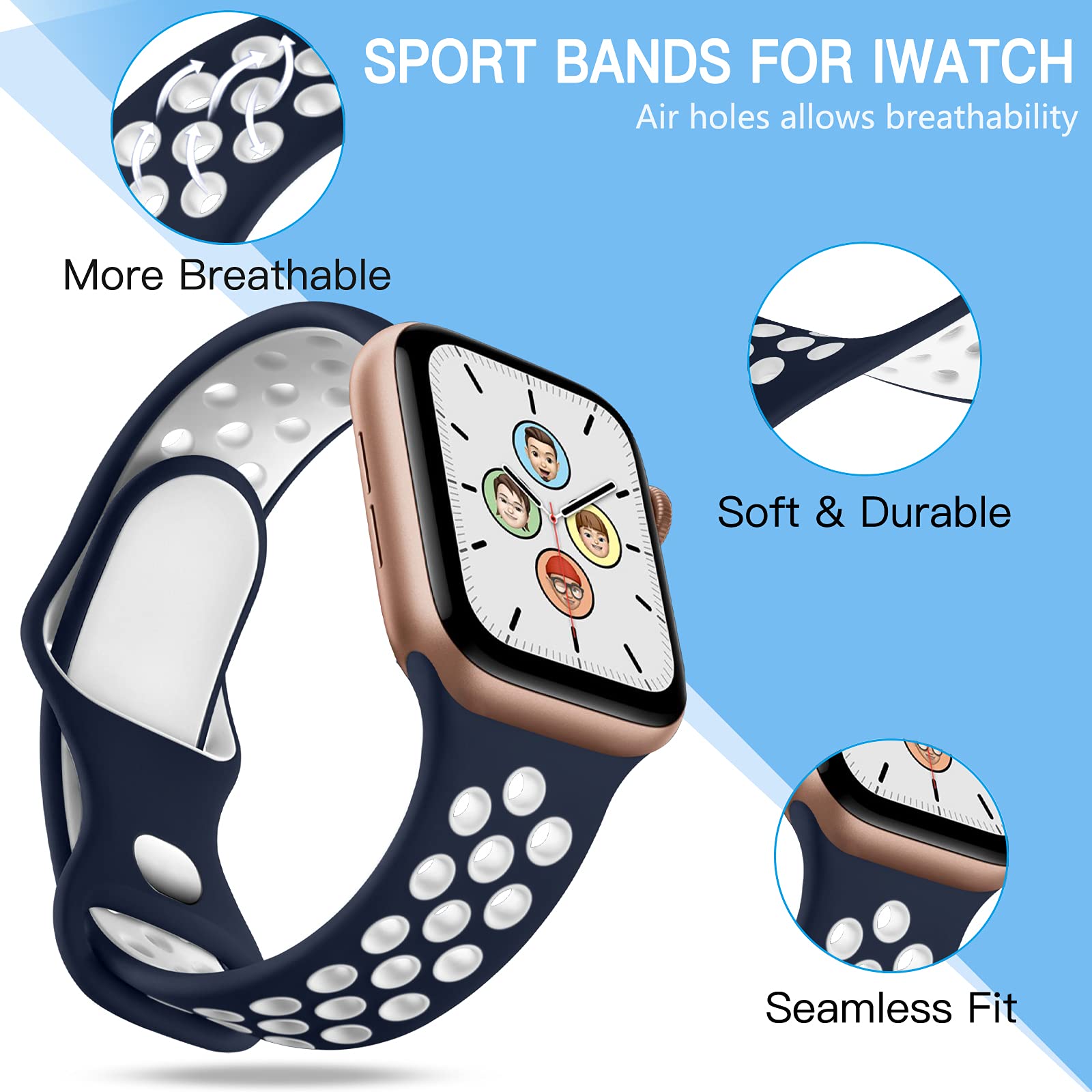 Colorful-BlueWhite/WhiteBlack/BlackGray/RedBlack 44mm/45mm/46mm/49mm/42mm(Series 3) S/M Best apple watch bands in use, Apple watch band , Applewatchbands.us