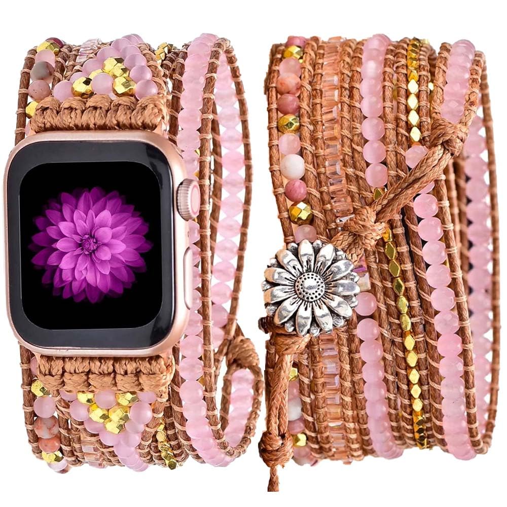 4 Pink&Gold beaded 41/40/38/42mm(Series 10) M (6.3''-7.2'') Best apple watch bands in use, Apple watch band , Applewatchbands.us