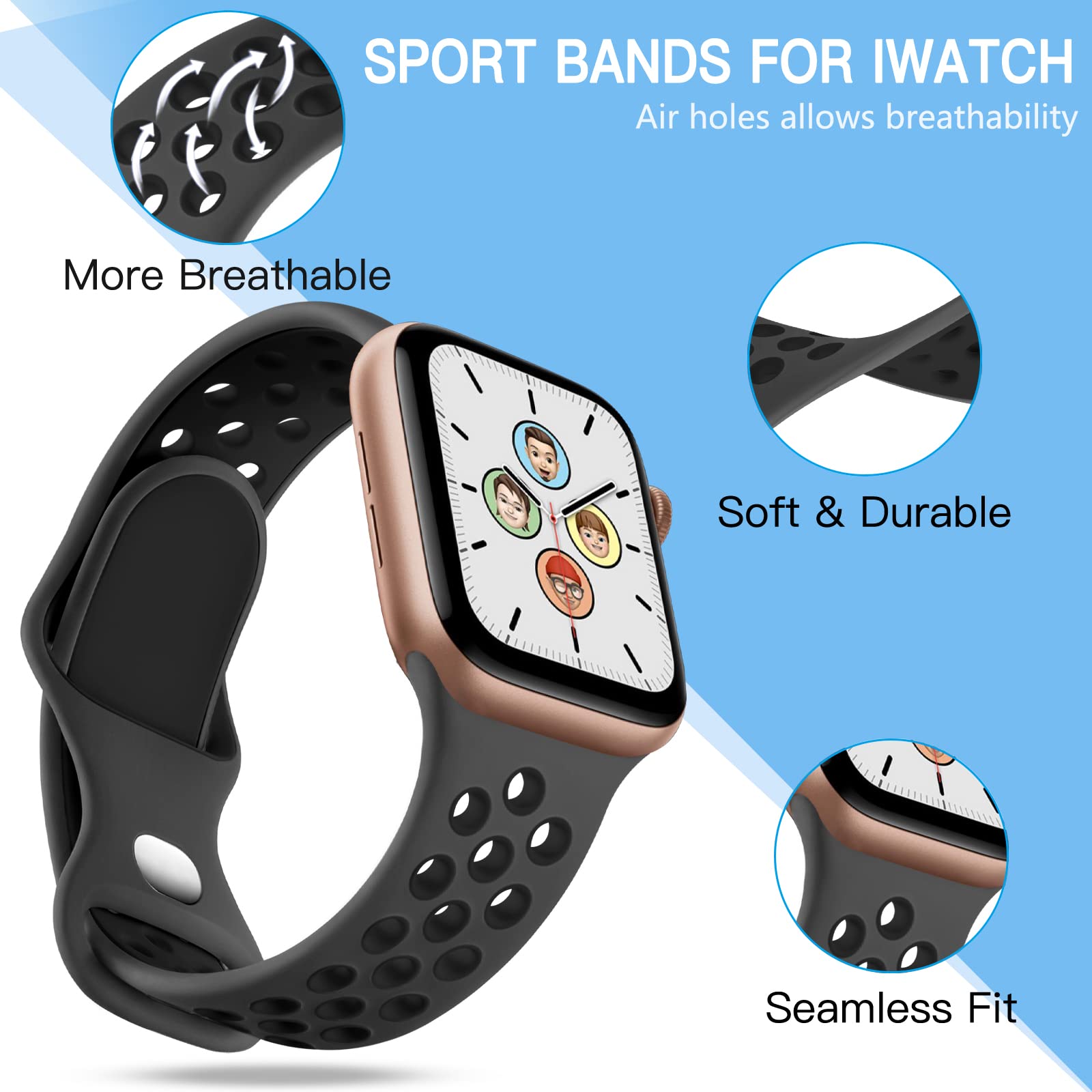 BlackRainbow/WhiteRainbow/BlueGrayRainbow/BlueRainbow 38mm/40mm/41mm/42mm(Series 10) M/L Best apple watch bands in use, Apple watch band , Applewatchbands.us