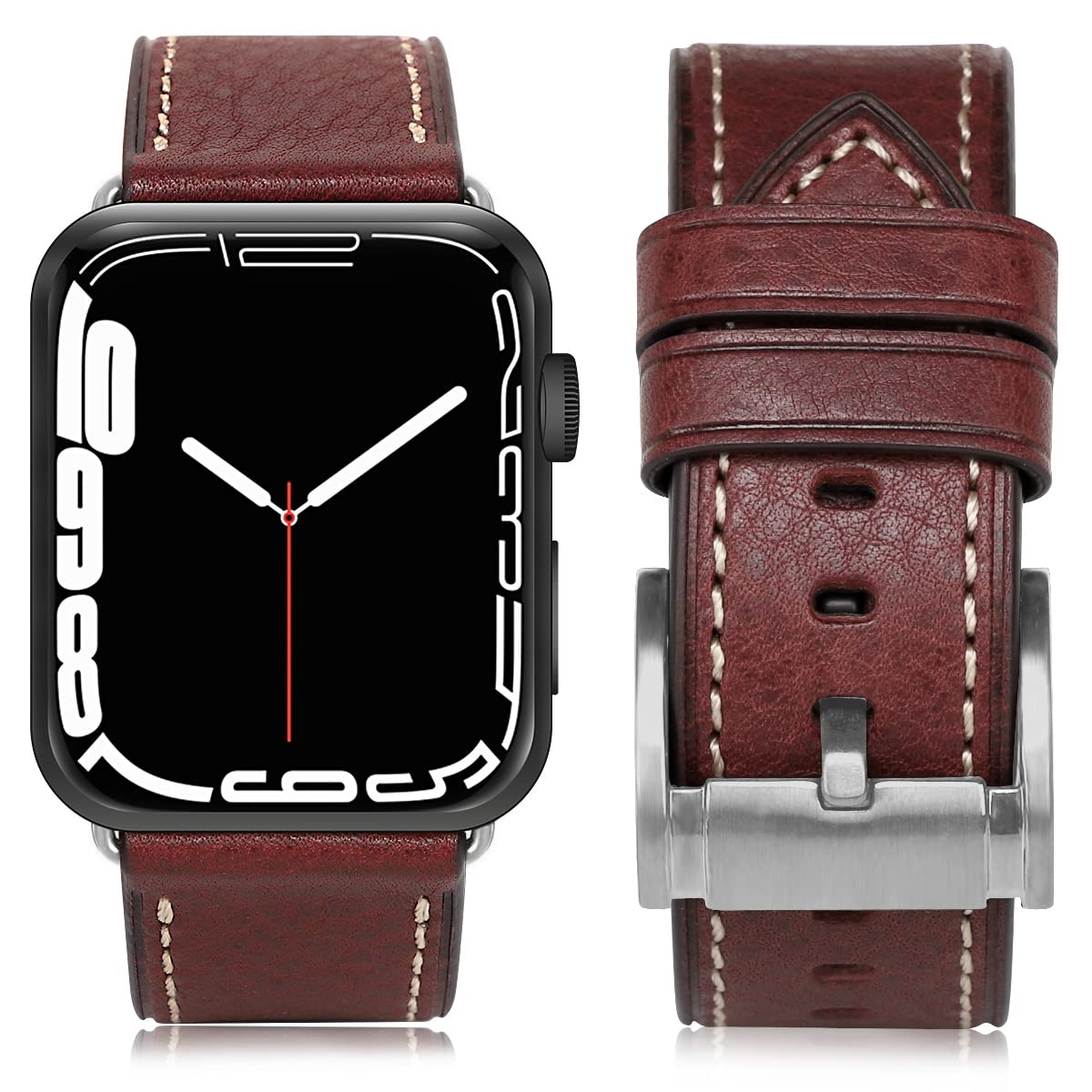 Vegetable Tanned Leather Brown Black Buckle 49mm 46mm 45mm 44mm 42mm（Series 3/2/1） Best apple watch bands in use, Apple watch band , Applewatchbands.us