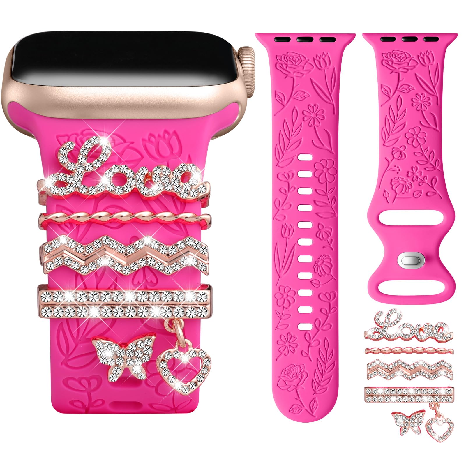 Pink Band/RoseGold Flower 44mm/45mm/46mm/49mm/42mm(Series 3) Best apple watch bands in use, Apple watch band , Applewatchbands.us