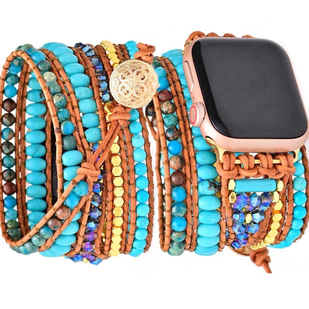 25 Blue Turquoise beaded 49/46/45/42mm(Series 3/2/1) M(6.3''-7.2'') Best apple watch bands in use, Apple watch band , Applewatchbands.us