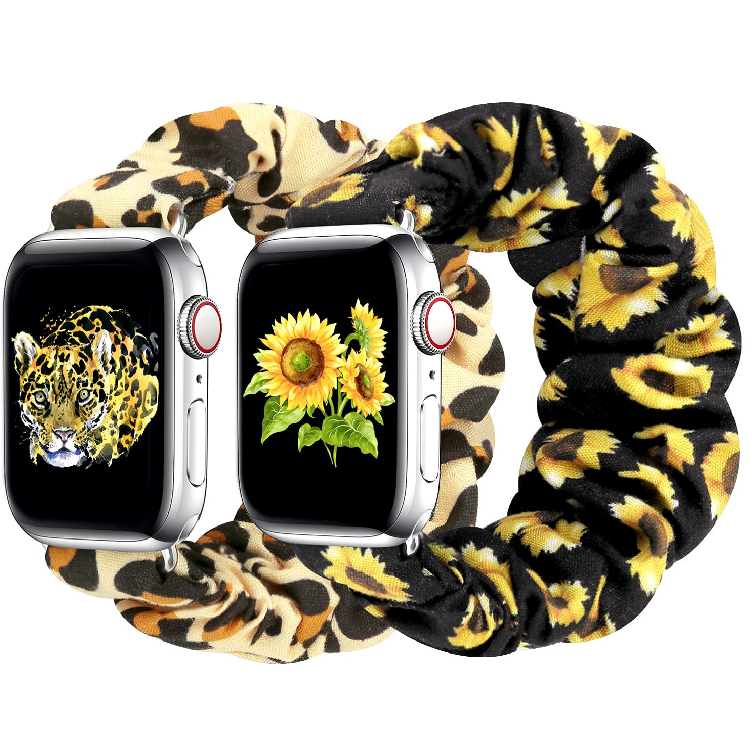 2PC-Leopard + Sunflower 42mm/44mm/45mm-M/L Best apple watch bands in use, Apple watch band , Applewatchbands.us