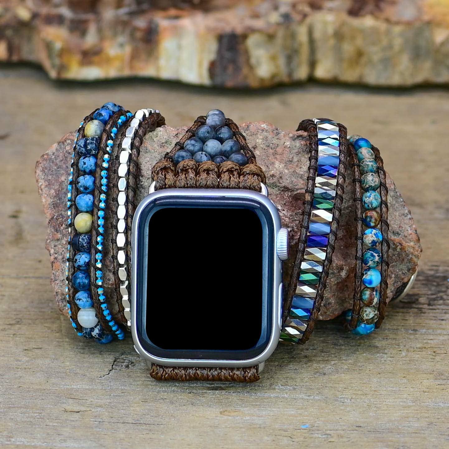 17 Whte&Blue ocean beaded&Silver 49/46/45/42mm(Series 3/2/1) S(5.5''-6.3'') Best apple watch bands in use, Apple watch band , Applewatchbands.us