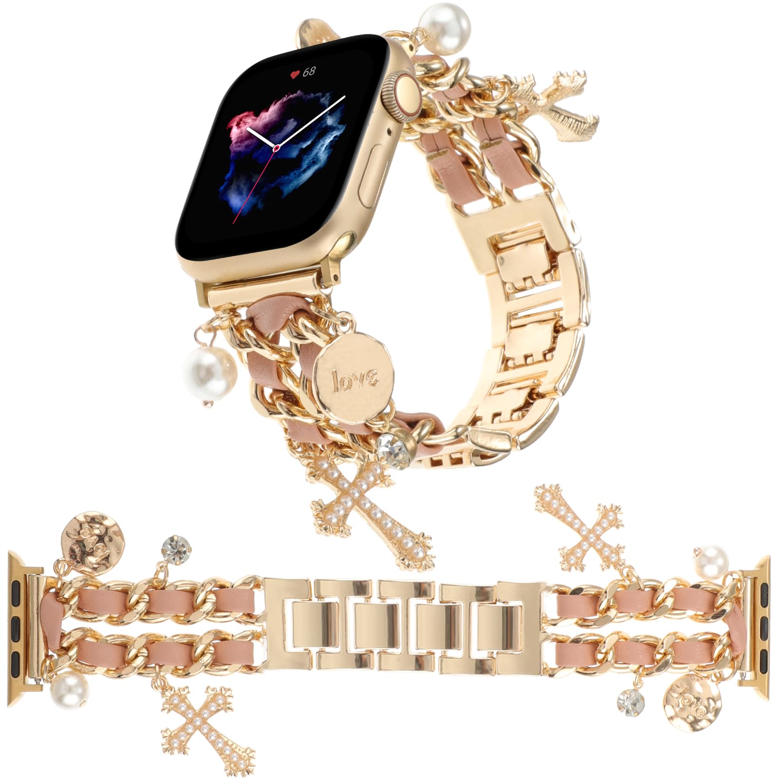 Gold+Pink Leather 38/40/41/42MM(Series10) Best apple watch bands in use, Apple watch band , Applewatchbands.us