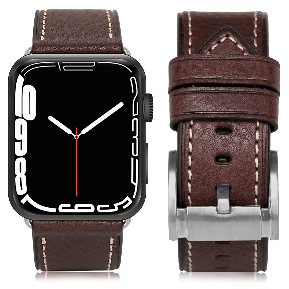 Vegetable Tanned Coffee Silver Buckle 49mm 46mm 45mm 44mm 42mm（Series 3/2/1） Best apple watch bands in use, Apple watch band , Applewatchbands.us