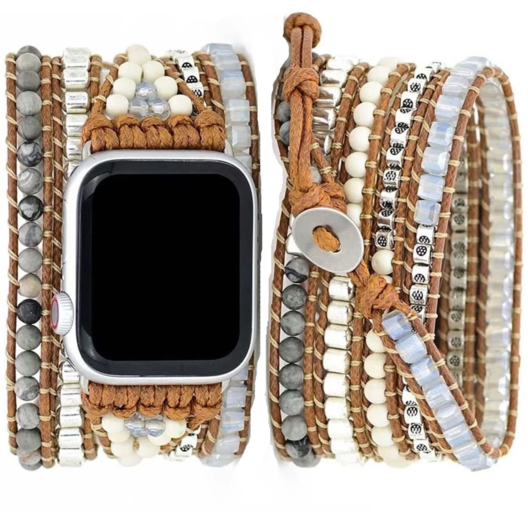 17 Whte&Blue ocean beaded&Silver 49/46/45/42mm(Series 3/2/1) M(6.3''-7.2'') Best apple watch bands in use, Apple watch band , Applewatchbands.us