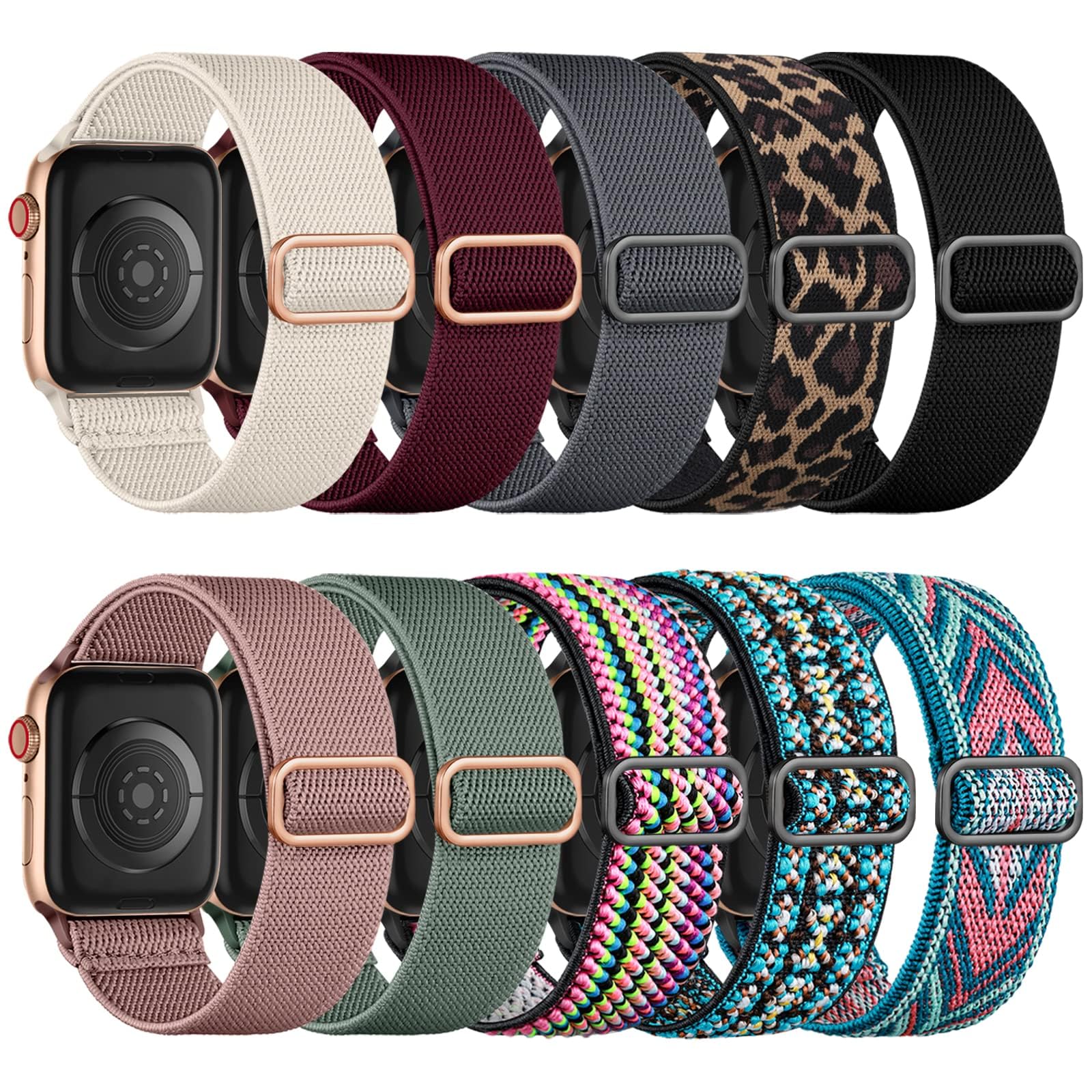 Black/Cactus/Pink/Gray/Wine/Starlight/Boho Green/Green Arrow/Boho Rainbow/Yellow Leopard 38mm/40mm/41mm/42mm(Series 10) Best apple watch bands in use, Apple watch band , Applewatchbands.us