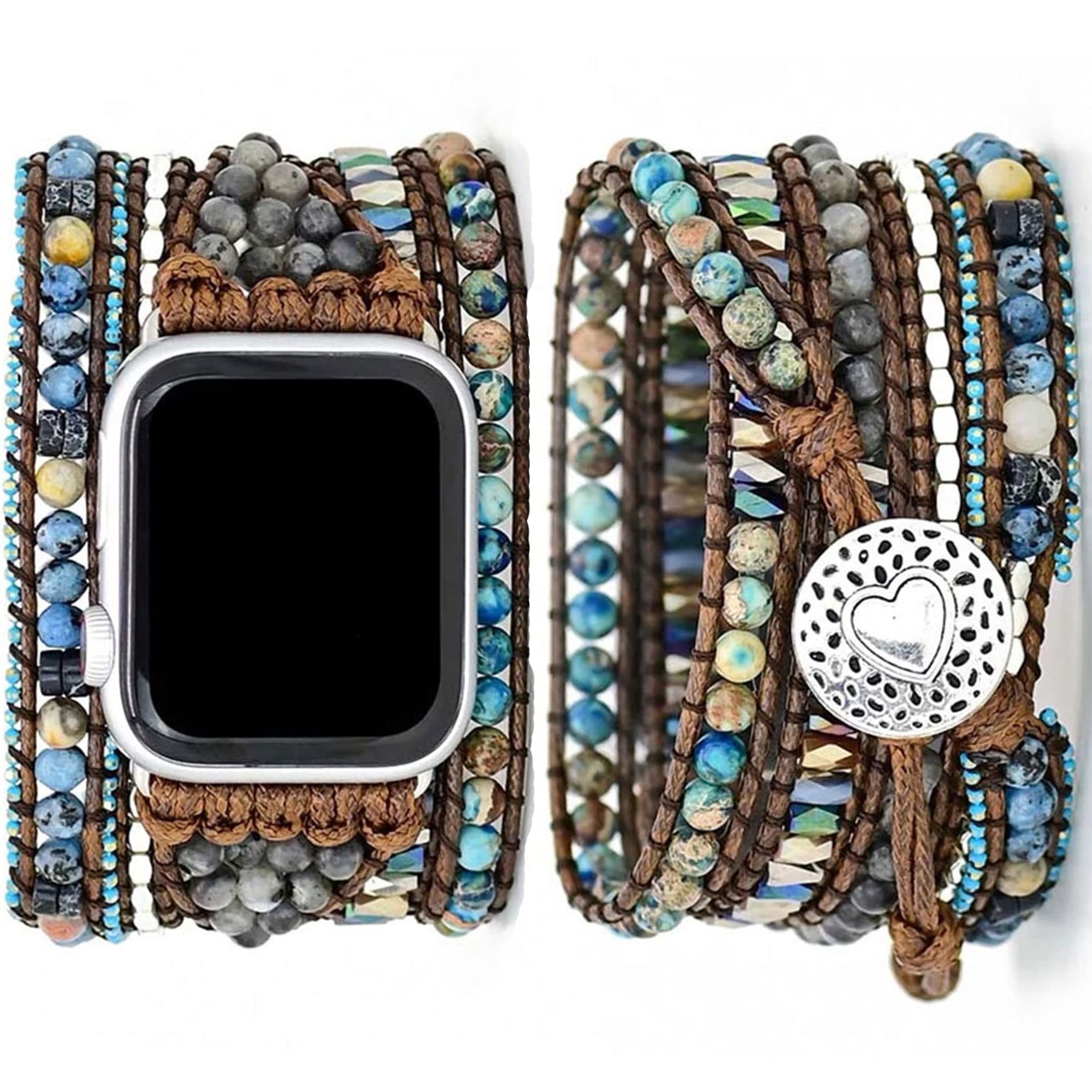 6 Turquoise&Gray &blue beaded 41/40/38/42mm(Series 10) M (6.3''-7.2'') Best apple watch bands in use, Apple watch band , Applewatchbands.us