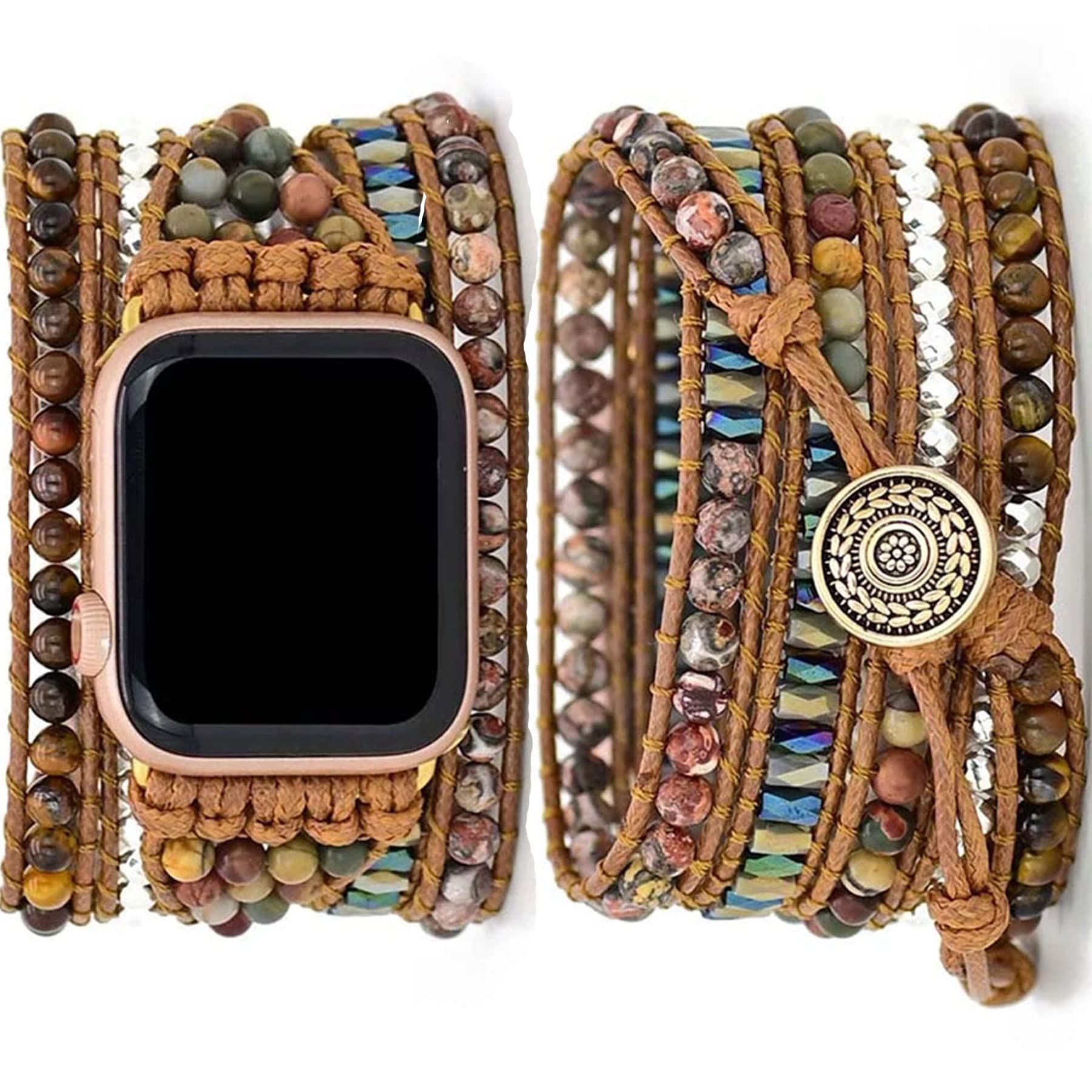 7 Brown stone beaded 41/40/38/42mm(Series 10) M (6.3''-7.2'') Best apple watch bands in use, Apple watch band , Applewatchbands.us