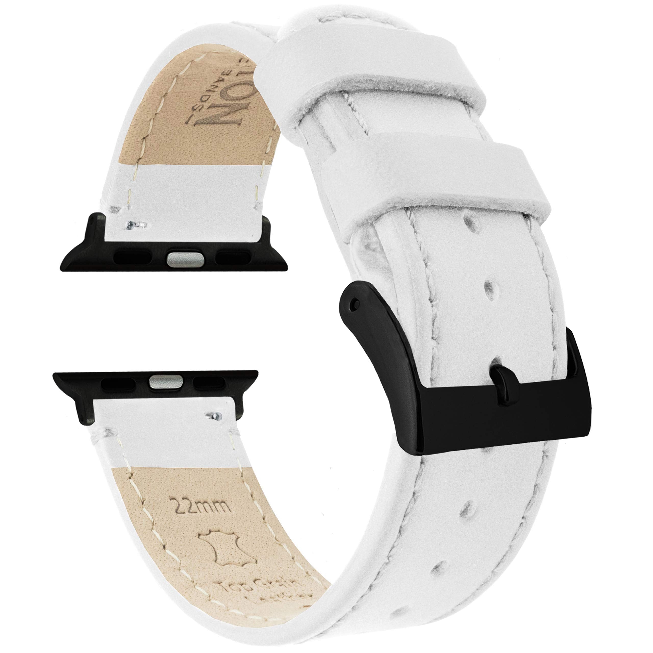 Gingerbread Leather / Linen White Stitching (Black Buckle) 20mm Best apple watch bands in use, Apple watch band , Applewatchbands.us