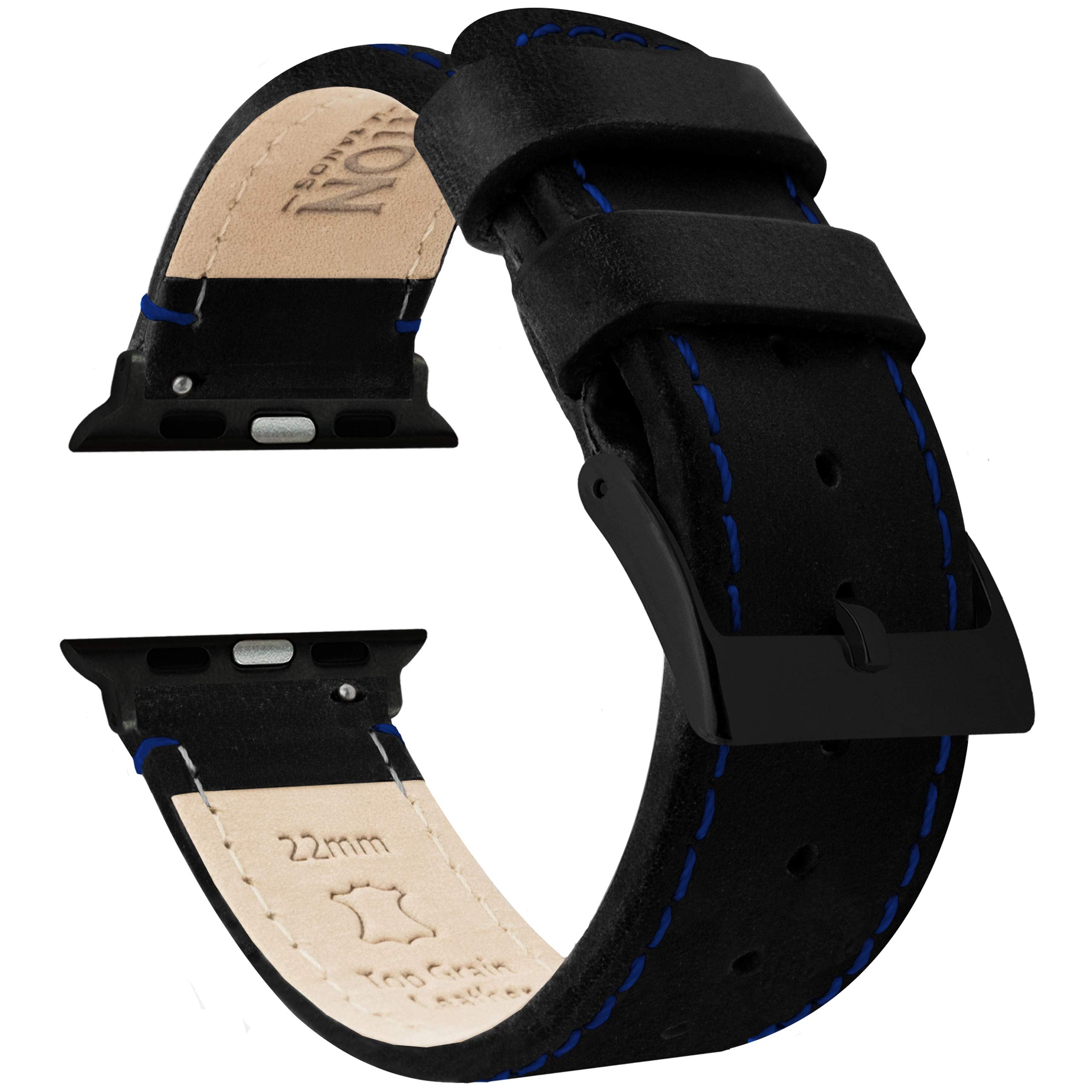 Black Leather / Blue Stitching (Black Hardware) Large Apple Watch (42mm/44mm/45mm/49mm) Best apple watch bands in use, Apple watch band , Applewatchbands.us