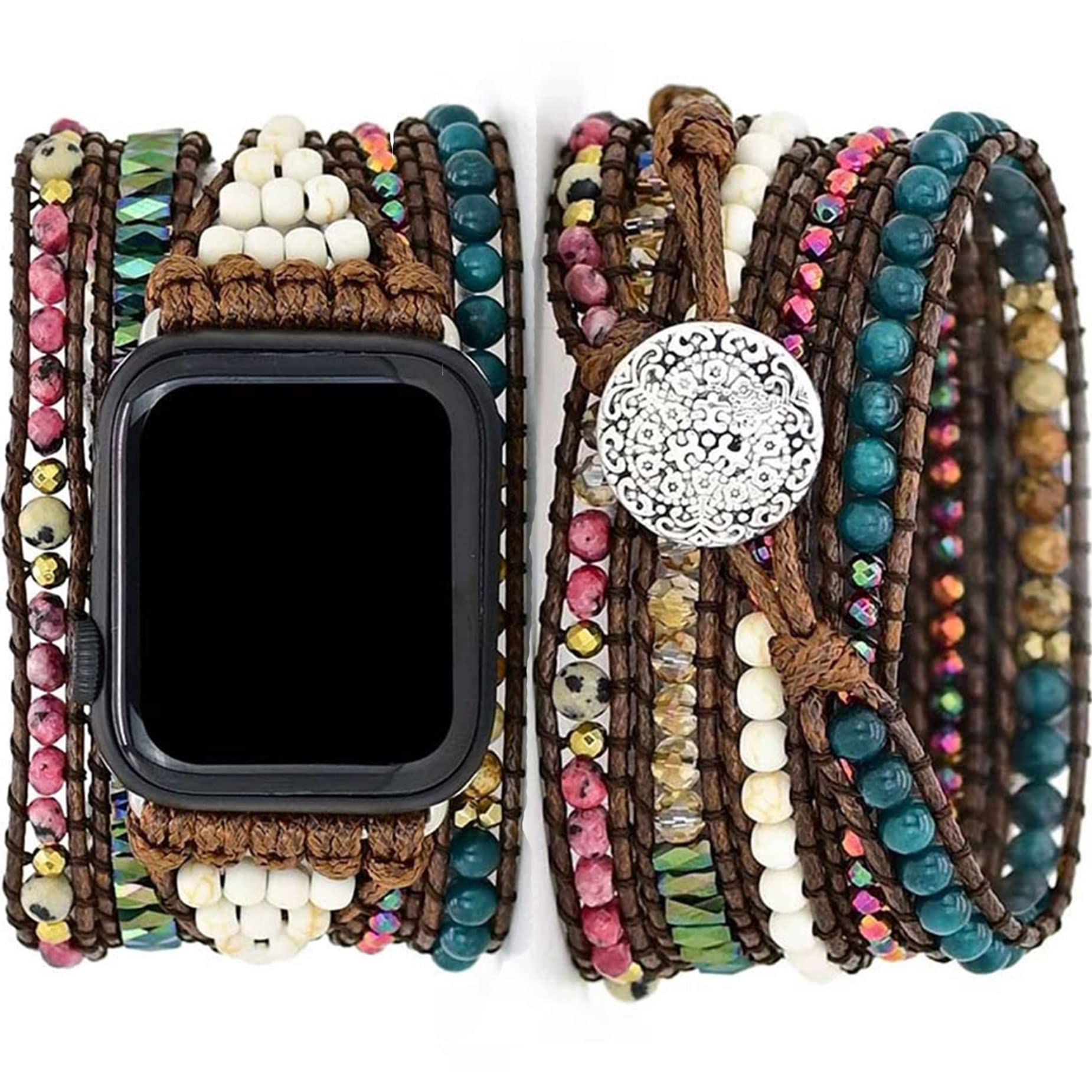 25 Blue Turquoise beaded 41/40/38/42mm(Series 10) S (5.5''-6.3'') Best apple watch bands in use, Apple watch band , Applewatchbands.us