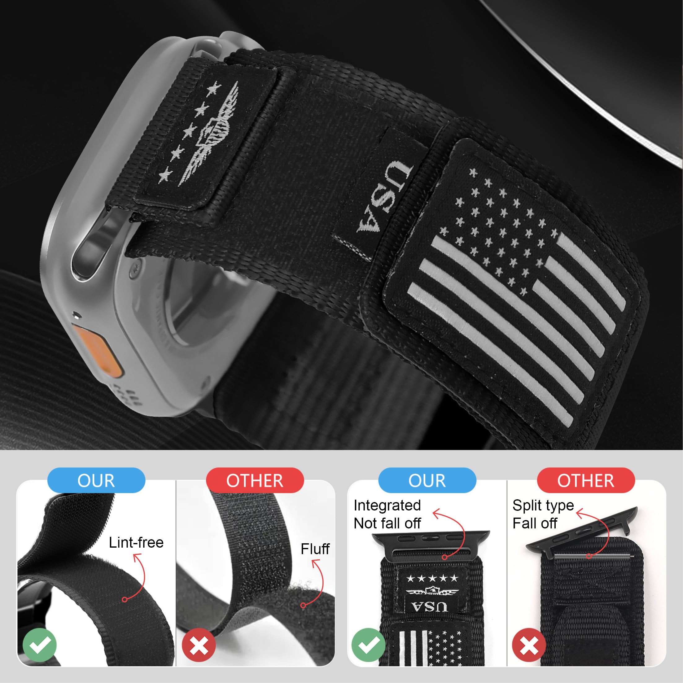 1-Color USA Flag-Black 49/46/45/44/42(S3/2/1) Extra Large Best apple watch bands in use, Apple watch band , Applewatchbands.us