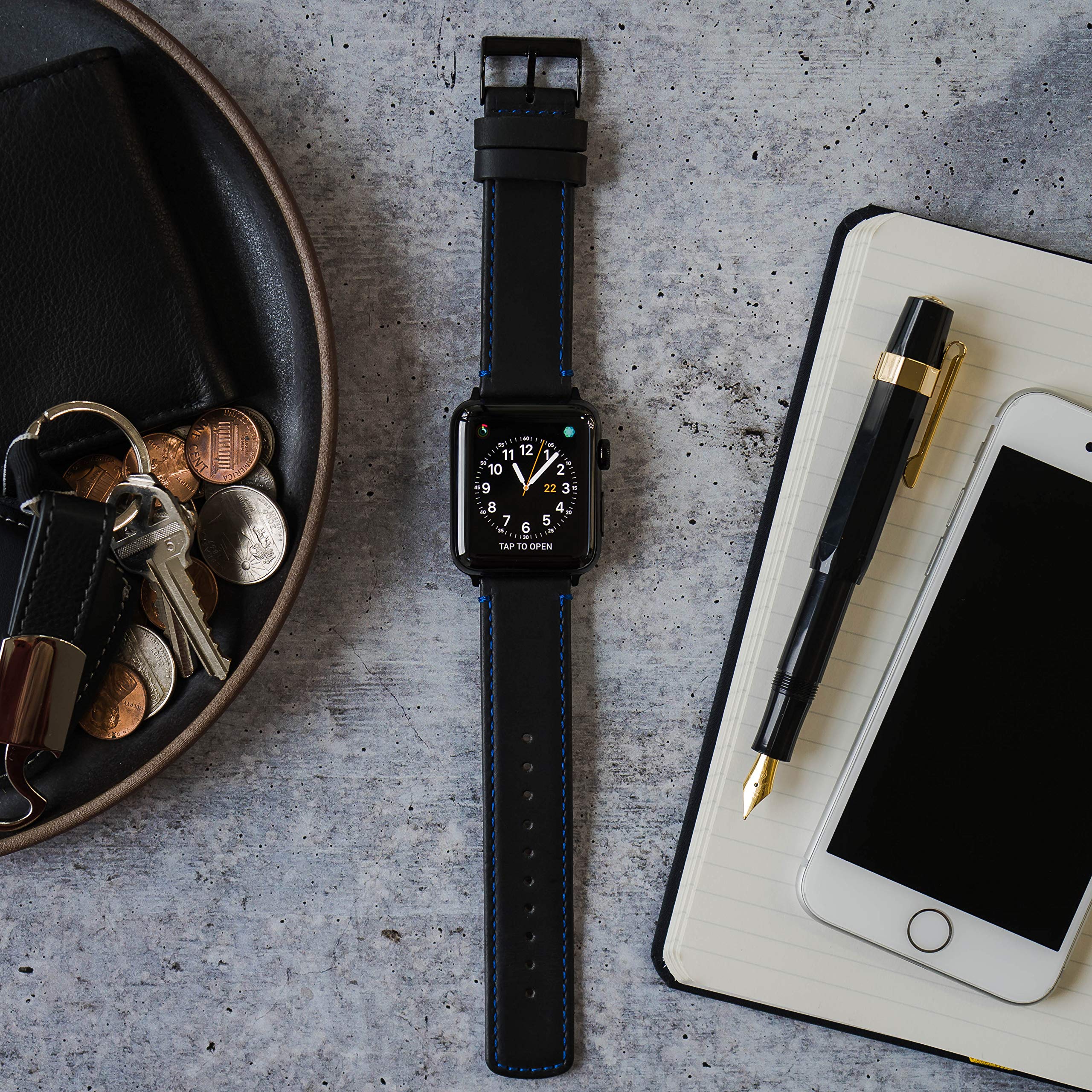 Gingerbread Leather / Gingerbread Stitching (Black Buckle) 22mmm Best apple watch bands in use, Apple watch band , Applewatchbands.us